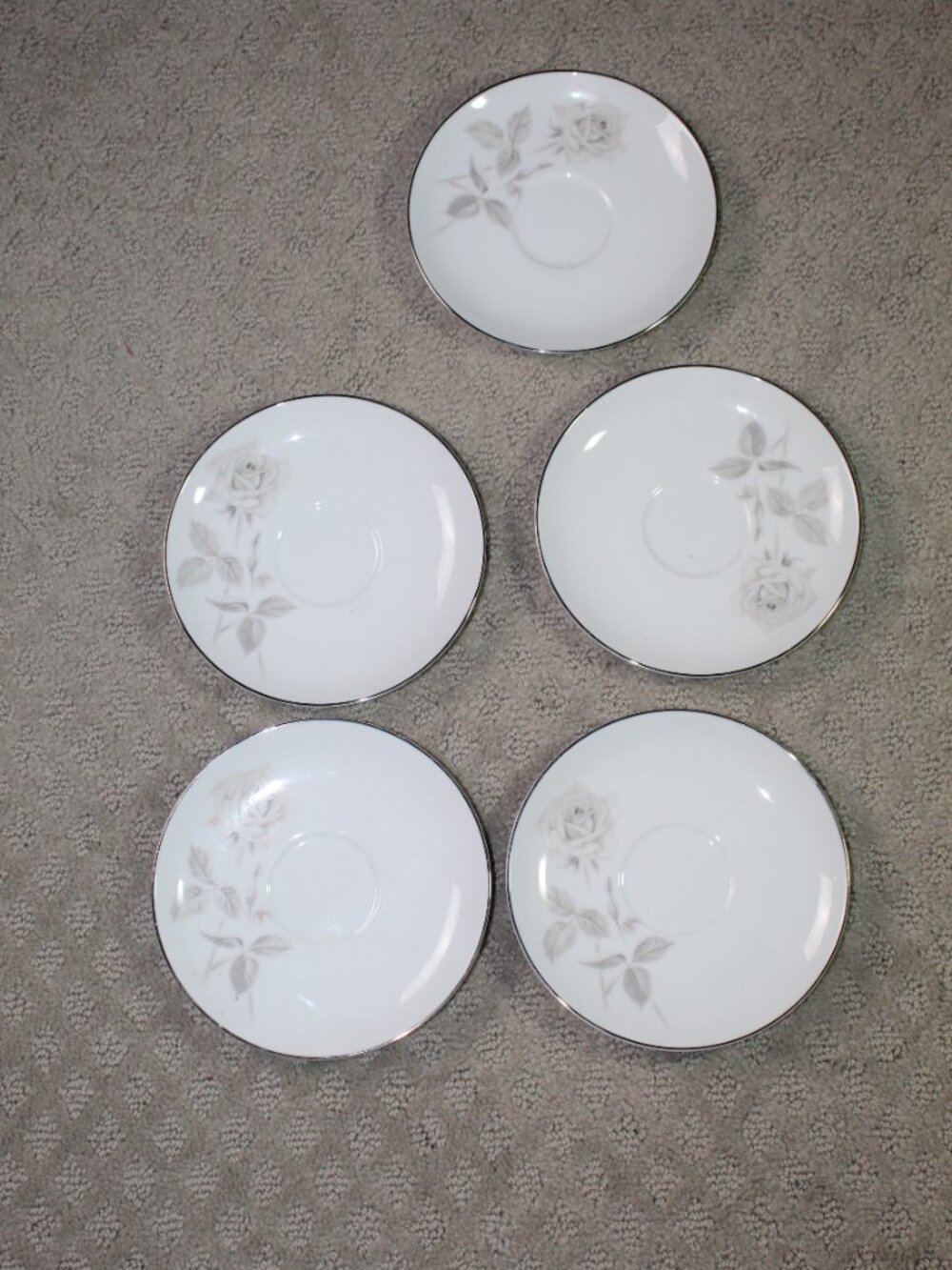 Set of 5 Noritake 6002 Melrose 5.75" 1960s Pale Pink Rose Saucers Platinum Trim